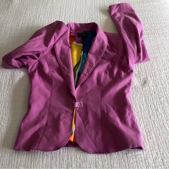 EUC David Meister lavender cotton blazer w/colorful Silk lining & snap closure - Picture 4 of 12